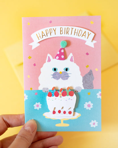 Carte Anniversaire Chat et Gâteau