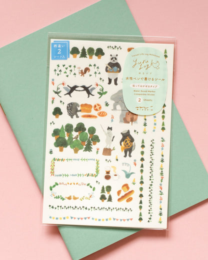 Yuru Log Midori Forest Animals Repositionable Stickers
