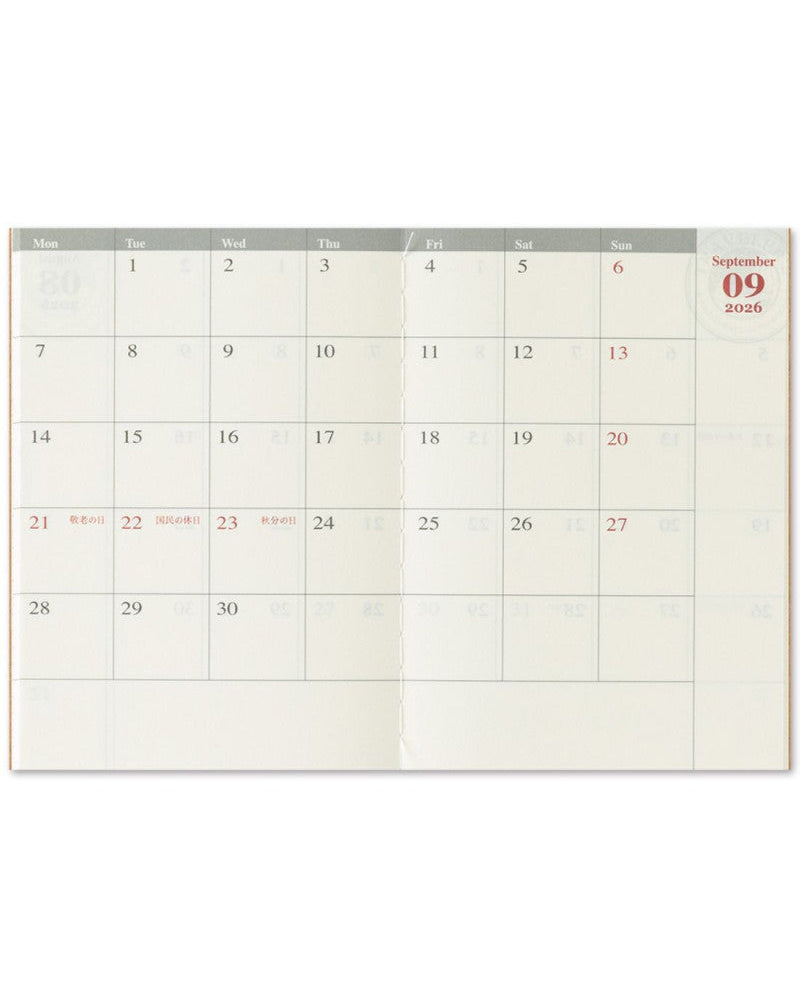 Agenda Mensuel 2026 Passeport Traveler's Company Notebook