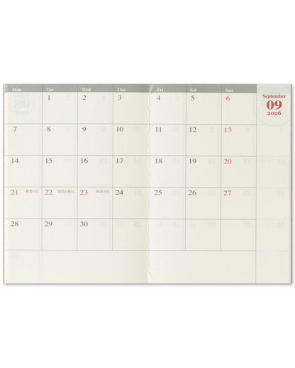 Agenda Mensuel 2026 Passeport Traveler's Company Notebook