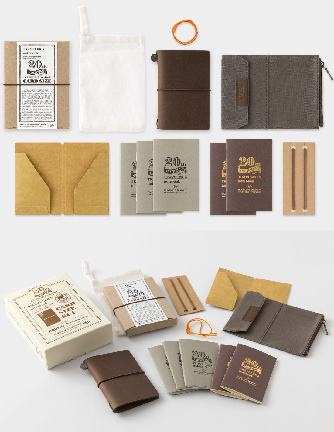Traveler's Notebook Card Size 20th Anniversary Set - Brown