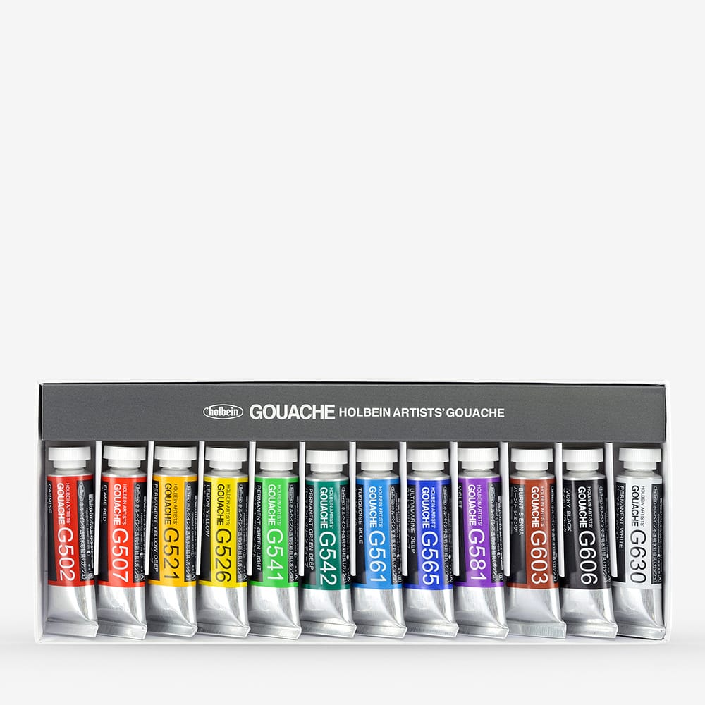 Coffret 12 Tubes 15ml Gouache Extra-fines  Holbein Artists'