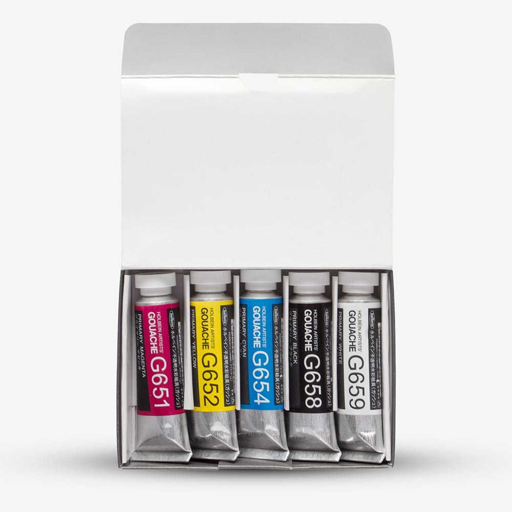 Primary Set of 5 Tubes 15ml Extra-fine Gouache by Holbein Artists'